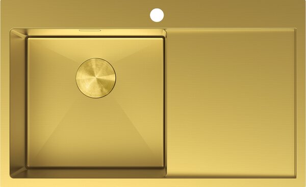 Chiuvetă Mexen Exar, din oțel inoxidabil cu 1 cuvă și scurgător, stânga, 780 x 480 mm, auriu periat, 6433781010L-55