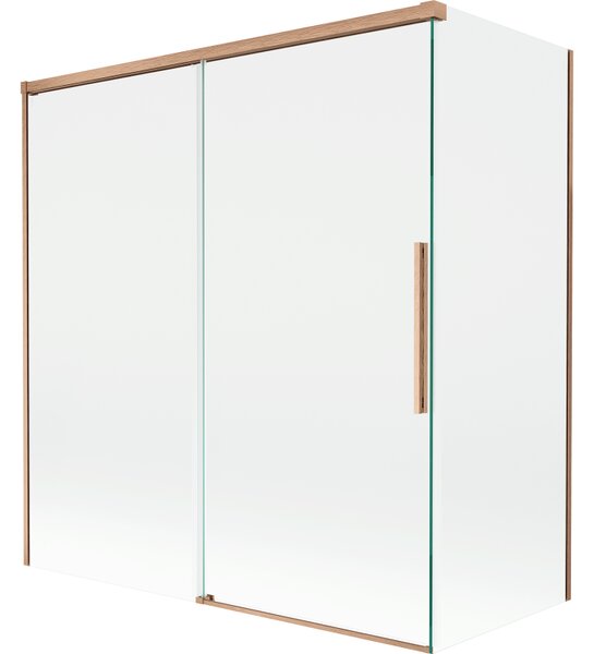 Mexen Rox, paravan de baie glisant cu 2 aripi 150 + 70 x 150 cm, sticlă transparentă de 8 mm, profil mat cupră, 8C9-150-070-65-00