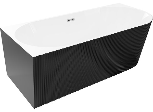 Cadă de baie Mexen Silo, independentă de colț, cu canelure, stânga, 150 x 75 cm, alb-negru, preaplin cromat, 52891507575L-01
