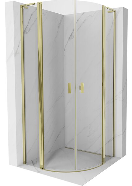 Mexen Mist L, cabină de duș rotundă cu uși cu 2 aripi, 80 x 80 cm, sticlă transparentă de 8 mm, profil auriu lucios, 8A32L-080-080-50-00
