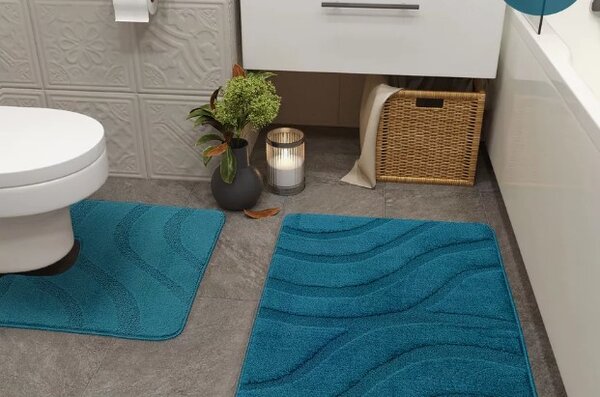 Set 2 Covorase antiderapante de baie, Symphony 2569, Turcoaz, Diverse Marimi 60 x 100/50 x 60