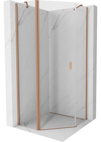 Cabină de duș pentagonală cu balamale Mexen Mist 80 x 80 cm, sticlă transparentă, profil mat cupră, 8A8-080-080-65-00