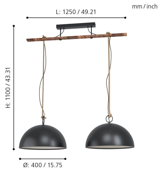 Lustră pe cablu Eglo 78444 HODSOLL 2xE27/40W/230V negru/maro