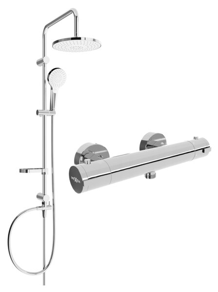 Mexen Erik, set de duș cu duș cu efect de ploaie și baterie termostatică KAI, crom, 77100205-00