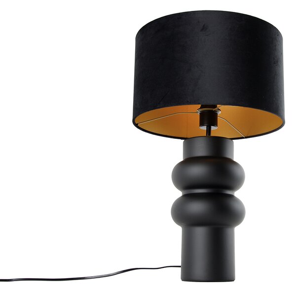 Lampă de masă de design cu abajur din catifea neagră, negru cu auriu 35 cm - Alisia