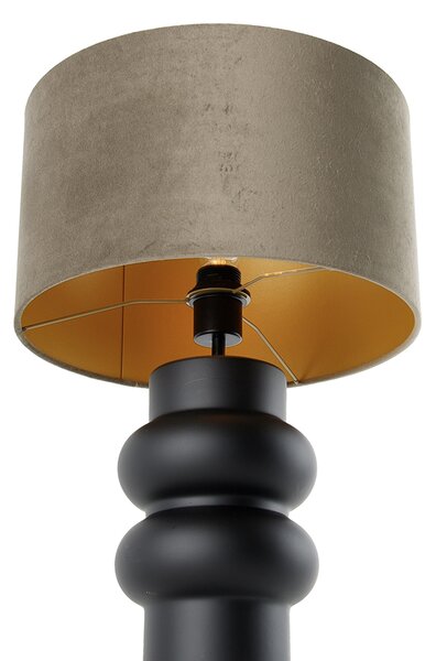 Lampa de masă de design cu abajur din catifea neagră, bej cu auriu 35 cm - Alisia