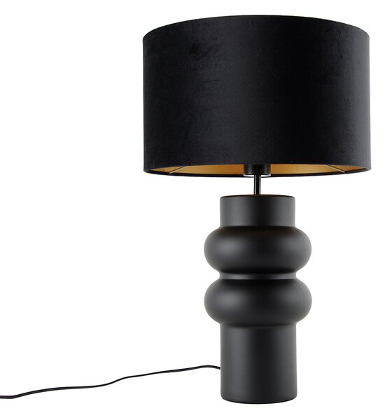 Lampă de masă de design cu abajur din catifea neagră, negru cu auriu 35 cm - Alisia