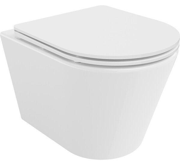 Mexen Rico, vas de toaletă suspendat 490x360x370 mm, Rimless Tornado + scaun de toaletă din duroplast, alb lucios, 30720300T