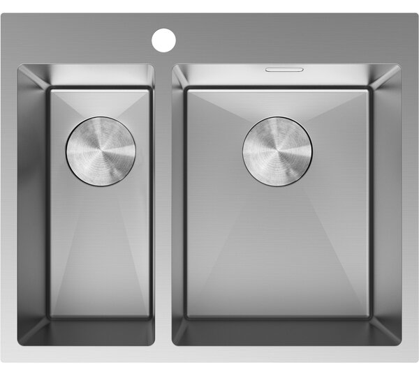 Chiuvetă Mexen Flexo din oțel inoxidabil cu 1,5 compartimente, 610 x 510 mm, oțel periat, 6446611500-01