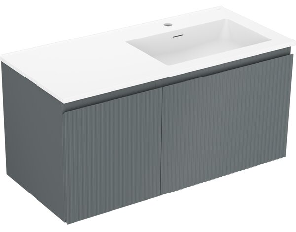 Mexen Rivel, mobilier de baie 100 cm cu lavoar Otis dreapta, 1S, 1D, canelat, grafit/alb mat, 91A23-10047-3-BBFF66-W18P01