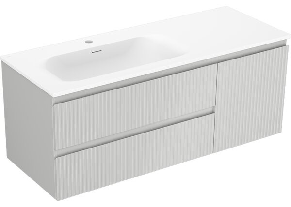 Mexen Rivel, mobilier baie 120 cm cu lavoar Vela stânga, 2S, 1D, canelat, gri mat/alb mat - 91A23-12047-3-BBFFF62-W23L01