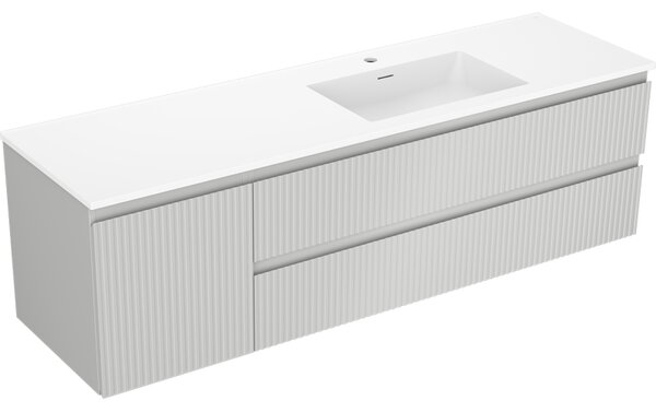 Mexen Rivel, mobilier baie 160 cm cu lavoar Otis dreapta, 2S, 1D, canelat, gri/alb mat, 91A23-16047-3-BBFFF62-W18P01