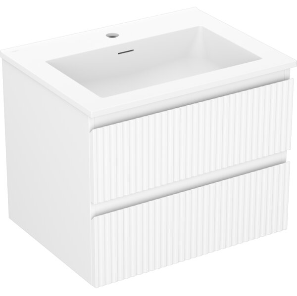 Mexen Rivel, mobilier de baie 60 cm cu lavoar Otis, 2 sertare, canelat, alb mat, 91A20-06047-2-BFF01-W18M01