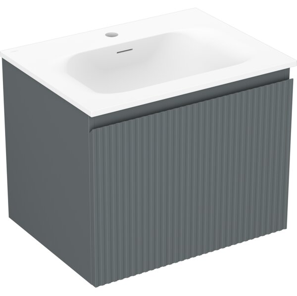 Mexen Rivel, mobilier baie 60 cm cu lavoar Vela, 1 sertar, canelat, grafit mat/alb mat, 91A20-06047-1-BF66-W23M01