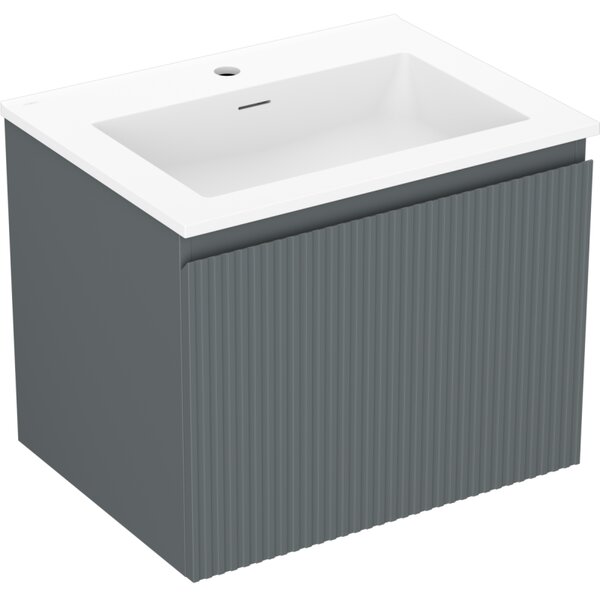 Mexen Rivel, mobilier baie 60 cm cu lavoar Otis, 1 sertar, canelat, grafit mat/alb mat, 91A20-06047-1-BF66-W18M01