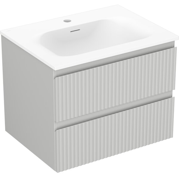 Mexen Rivel, mobilier baie 60 cm cu lavoar Vela, 2 sertare, canelat, gri mat/alb, 91A20-06047-2-BFF62-W23M01