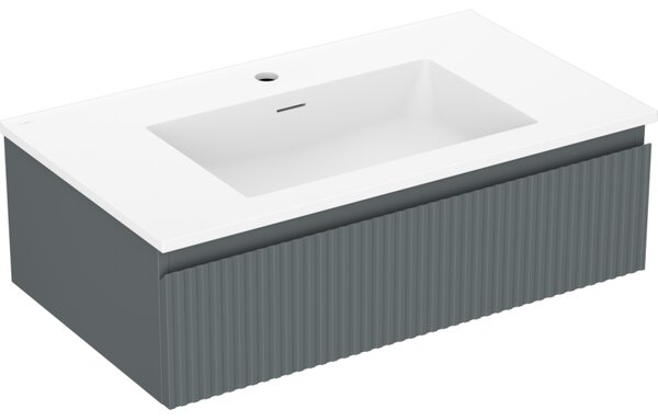 Mexen Rivel, mobilier baie 80 cm cu lavoar Otis, 1 sertar, canelat, grafit mat/alb mat, 91A20-08023-1-BF66-W18M01