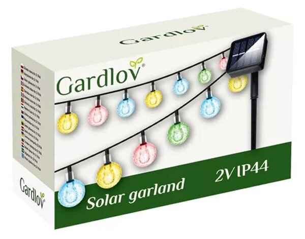 Ghirlanda solara decorativa, 10 globuri multicolore, 7 moduri iluminare, lungime totala 35 m