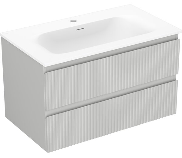 Mexen Rivel, mobilier baie 80 cm cu lavoar Vela, 2 sertare, canelat, gri mat/alb, 91A20-08047-2-BFF62-W23M01