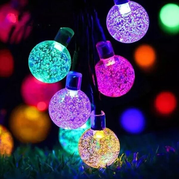 Ghirlanda solara decorativa, 10 globuri multicolore, 7 moduri iluminare, lungime totala 35 m