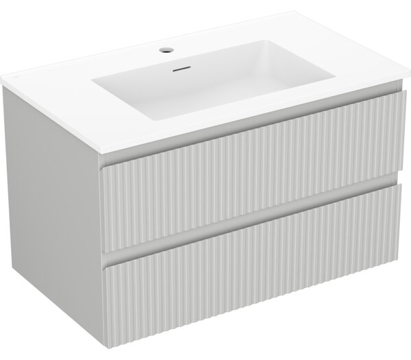 Mexen Rivel, mobilier de baie 80 cm cu lavoar Otis, 2 sertare, canelat, gri mat/alb, 91A20-08047-2-BFF62-W18M01