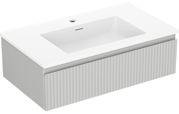 Mexen Rivel, mobilier de baie 80 cm cu lavoar Otis, 1 sertar, canelat, gri mat/alb, 91A20-08023-1-BF62-W18M01
