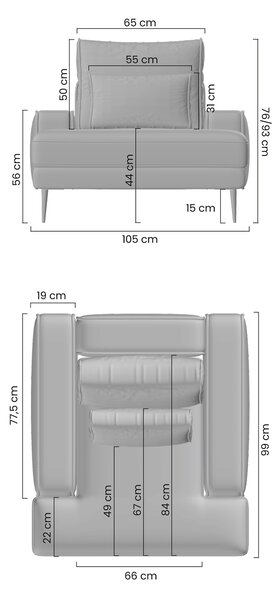 Fotoliu relaxare Livani pentru living - chenille albastru Miu 2051 / picioare aurii