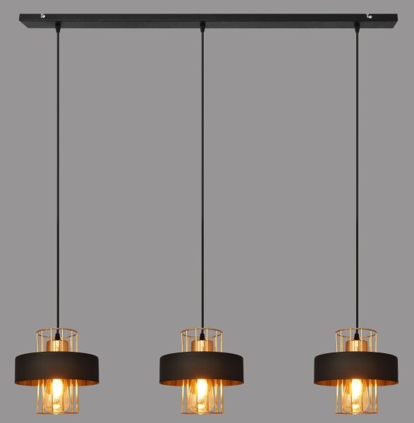 Candelabru suspendat pe cablu VOLTA, 3x E27, 15W, 230V, negru/aur roz