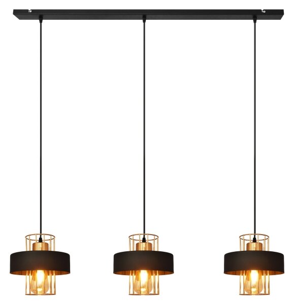 Candelabru suspendat pe cablu VOLTA, 3x E27, 15W, 230V, negru/aur roz