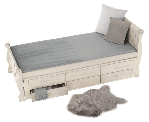 KONDELA Pat cu pat suplimentar, alb antic, 90x200, ANTIKO
