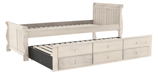 KONDELA Pat cu pat suplimentar, alb antic, 90x200, ANTIKO