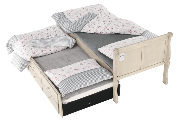 KONDELA Pat cu pat suplimentar, alb antic, 90x200, ANTIKO