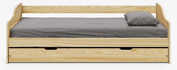 KONDELA Pat cu pat suplimentar extensibil, natural, din lemn masiv, 90x200, LAURA NEW