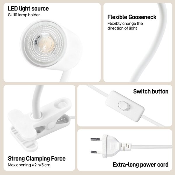 Immax NEO 08294L - Lampă flexibilă cu clemă PUNTO 1xGU10/9W/230V albă