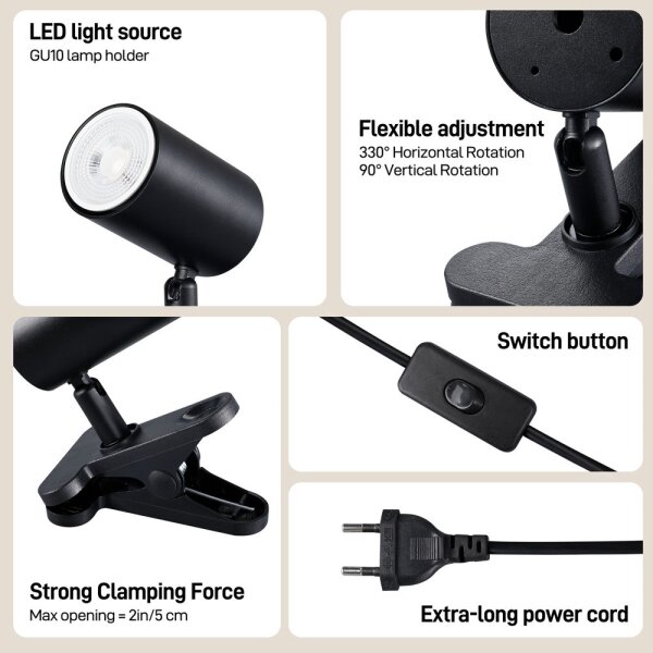 Immax NEO 08291L - Lampă cu clemă PUNTO 1xGU10/9W/230V neagră