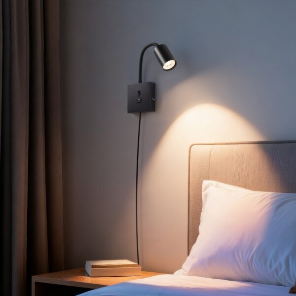 Immax NEO 08295L - Lampă de perete PUNTO cu USB, 1x GU10/9W/230V, neagră