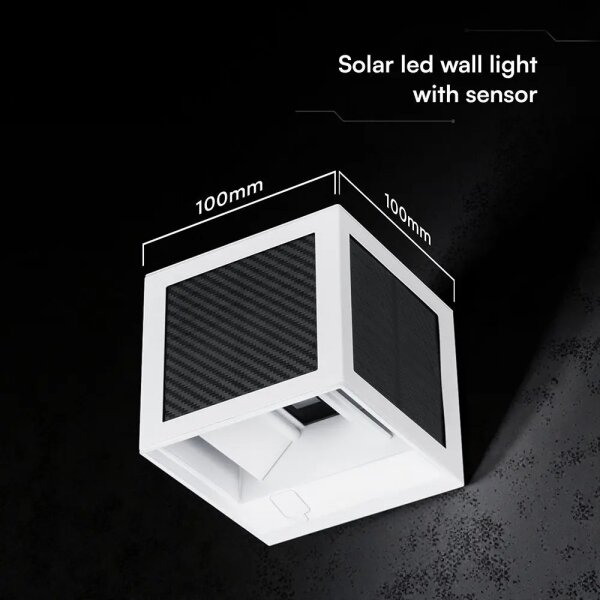 Lampă de perete solară cu LED și senzor 9W/3,7V 3000/4000/6000K IP65 2600 mAh albă