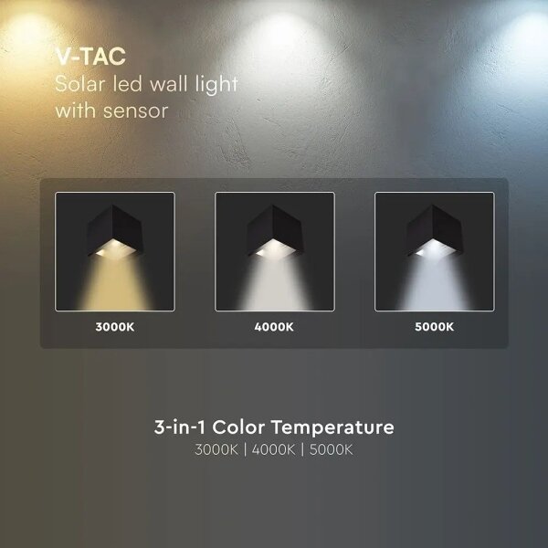 Lampă solară de perete cu senzor LED/9W/3,7V 3000/4000/5000K IP65 2600mAh neagră