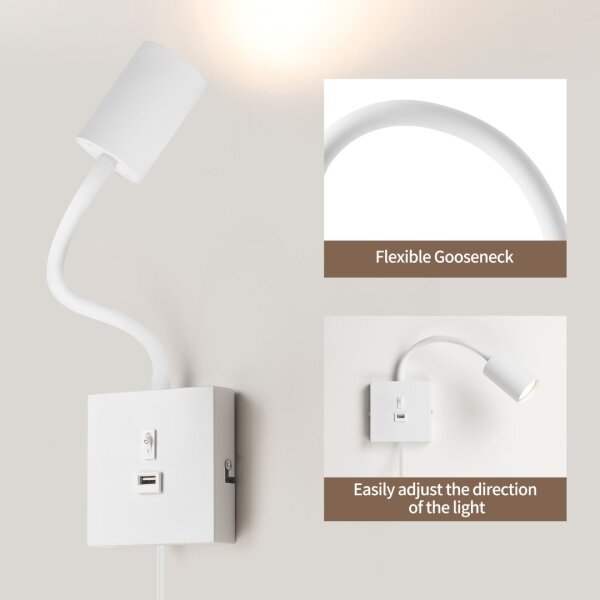 Immax NEO 08296L - Lampă de perete cu USB PUNTO 1xGU10/9W/230V albă