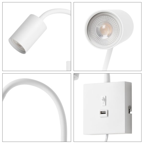 Immax NEO 08296L - Lampă de perete cu USB PUNTO 1xGU10/9W/230V albă