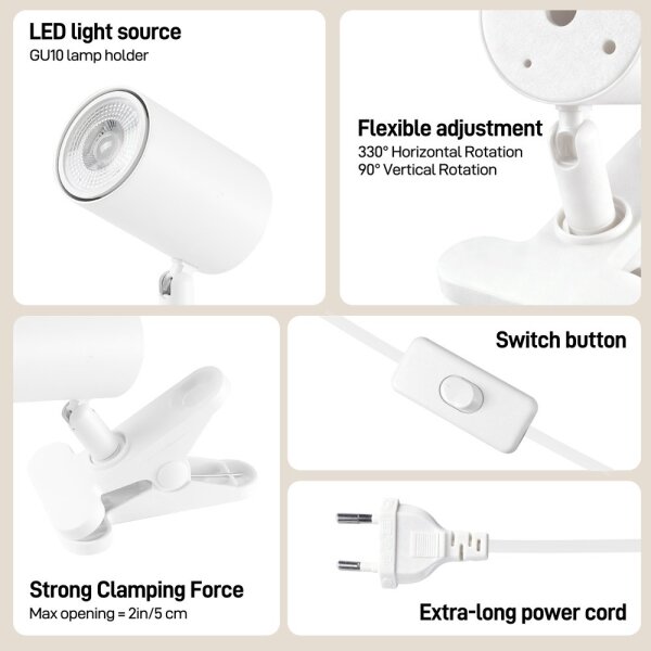 Immax NEO 08292L - Lampă cu clemă PUNTO 1xGU10/9W/230V albă