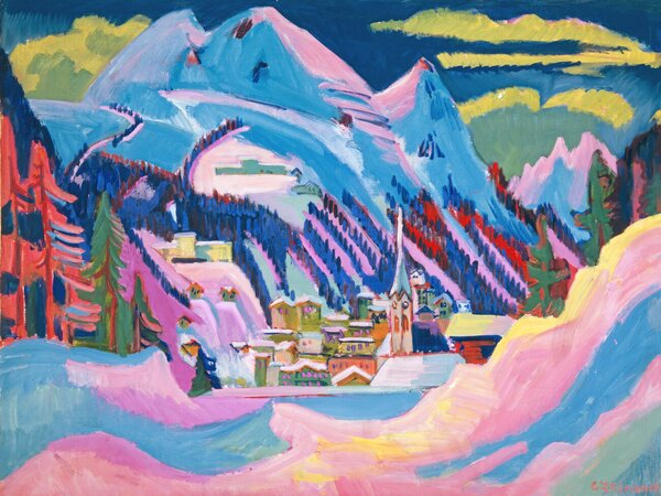 Artă imprimată Davos in the Winter Snow (Pastel Landscape) - Ernst Ludwig Kirchner, (40 x 30 cm)