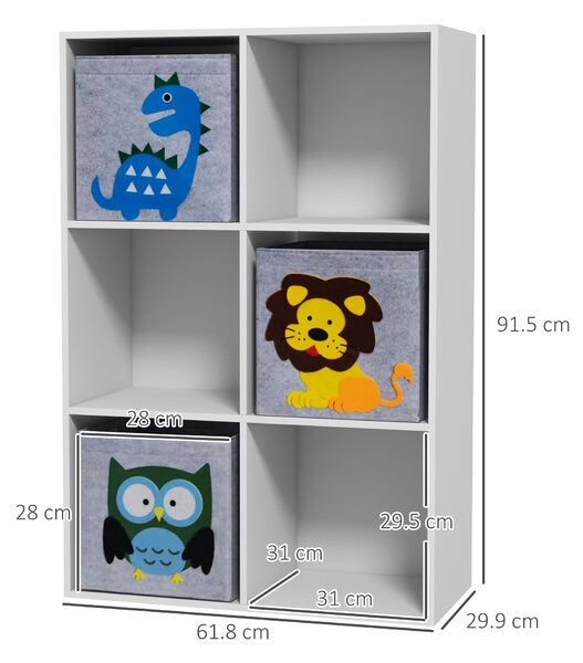 ZONEKIZ Organizator pentru Jucarii, Dulap de Depozitare cu Trei Sertare din Material, Raft Organizator, 61,8x29,9x91,5 cm, Alb | Aosom Romania