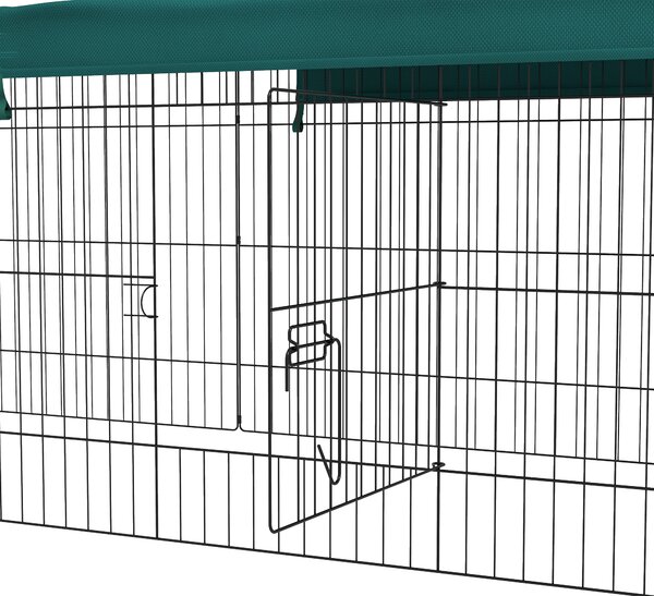 PawHut Tarc Exterior pentru Animale Mici, Spațiu pentru Pui, Iepuri, Chinchilla, cu Acoperiș, 220x85x70 cm, Verde | Aosom Romania