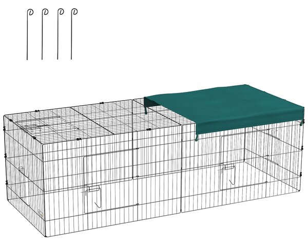 PawHut Tarc Exterior pentru Animale Mici, Spațiu pentru Pui, Iepuri, Chinchilla, cu Acoperiș, 220x85x70 cm, Verde | Aosom Romania