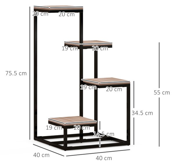 Outsunny Stand de Flori pe 4 Niveluri, Raft de Colt pentru Plante, Suport de Expunere pentru Ghivece, pentru Camera de Zi, Terasa, Balcon, Maro