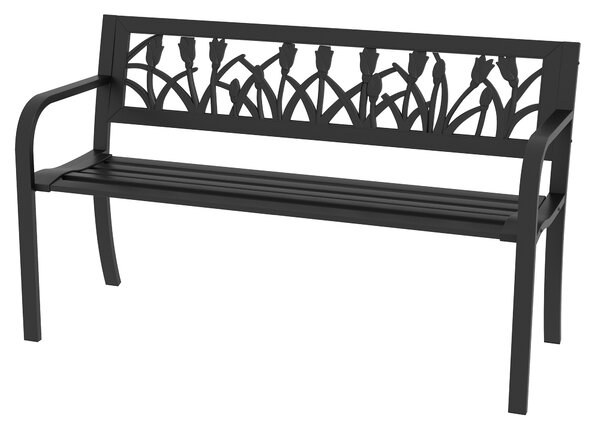 Outsunny Scaun de Terasa, Scaun Dublu cu Spatar cu Model Floral, pentru Gradina, Veranda, Negru | Aosom Romania