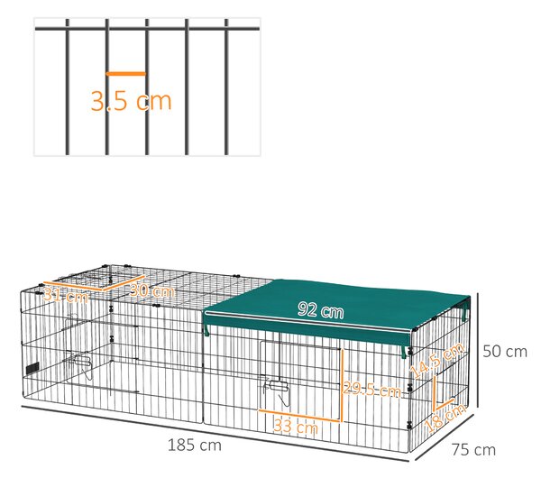 PawHut Habitat pentru Animale Mici, Tarc Sigur pentru Pui, Iepuri, Chinchilla, cu Acoperiș, 185x75x50 cm, Verde | Aosom Romania