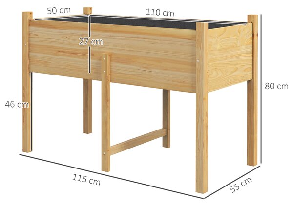 Outsunny Pat de Gradina Inaltat din Lemn 115x55x80cm cu Orificii de Scurgere pentru Legume Flori | Aosom Romania