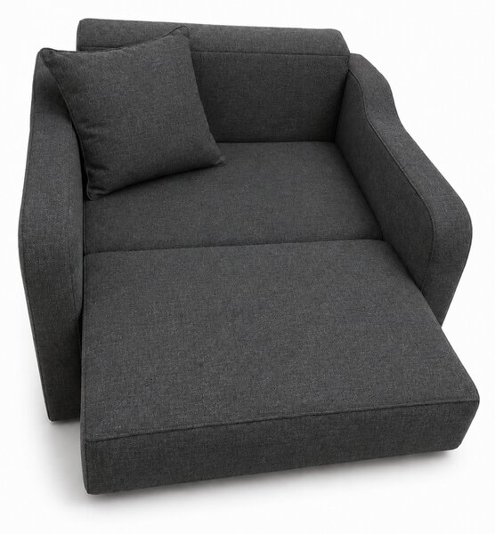 Fotoliu SAMY extensibil, cu lada de depozitare, stofa gri închis , cadru metalic, 103x100x92 Stofa, Gri Inchis